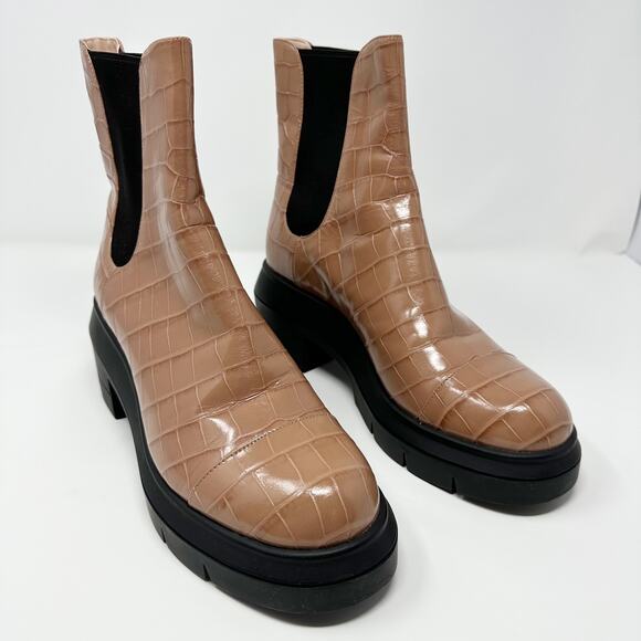 Stuart Weitzman Norah Croc Stamped Leather Lug Sole Boot EU 39 - Picture 2 of 10